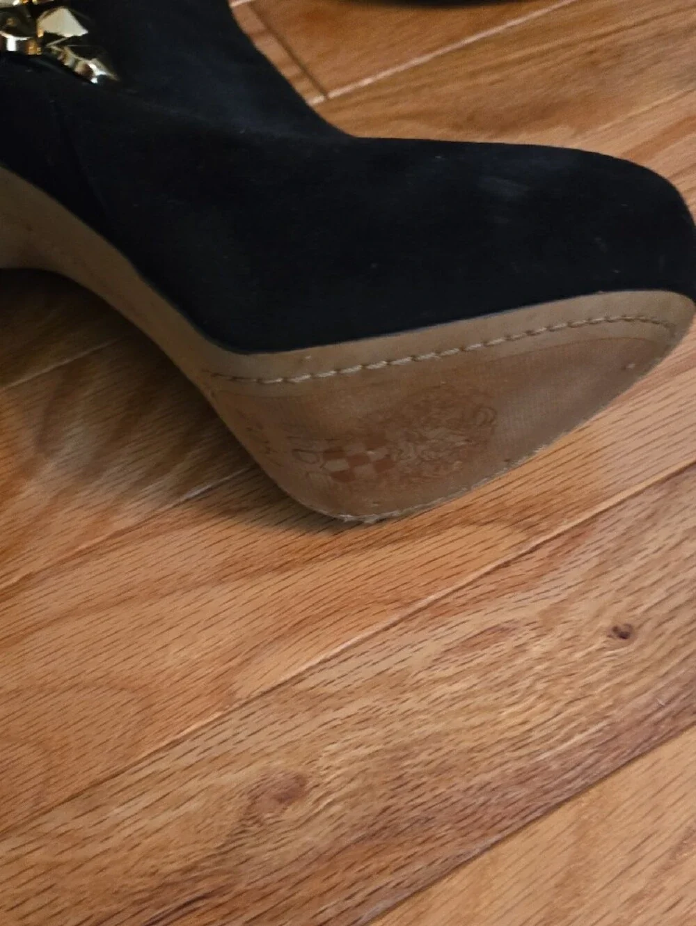 Vince Camuto Black Suede Ankle Booties with Gold Studs
